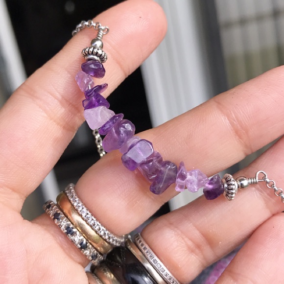 π΄Genuine amethyst chips bar simple steel choker - Picture 4 of 9